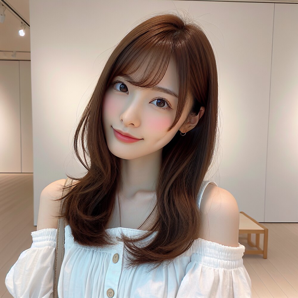★韓国艶髪大人かわいい小顔フェザーバングショコラアッシュヘア
